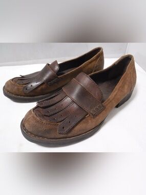 Born Brown Damskie Suede Leather Kiltie Fringe Goth Preppy Loafers 7